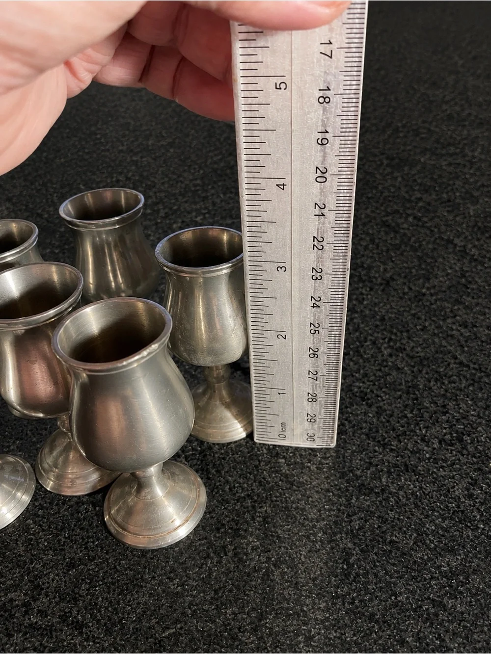 Set of 6 Vintage Pewter Cordial Goblets / Mini Chalices
